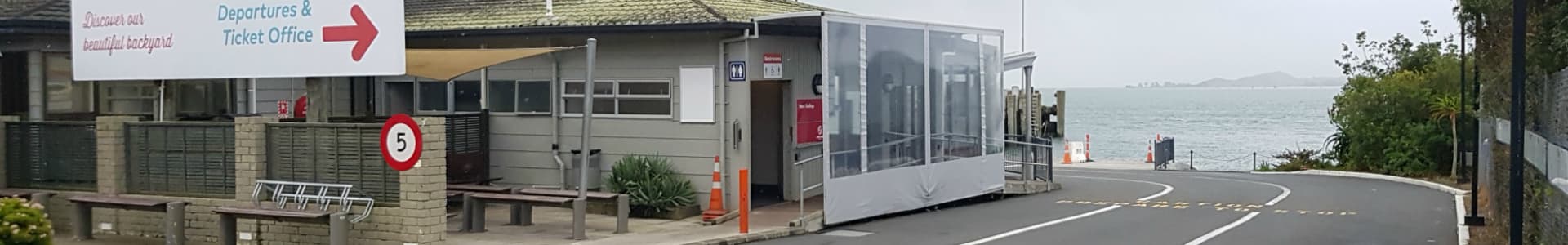 Half Moon Bay ferry terminal ticket office panorama