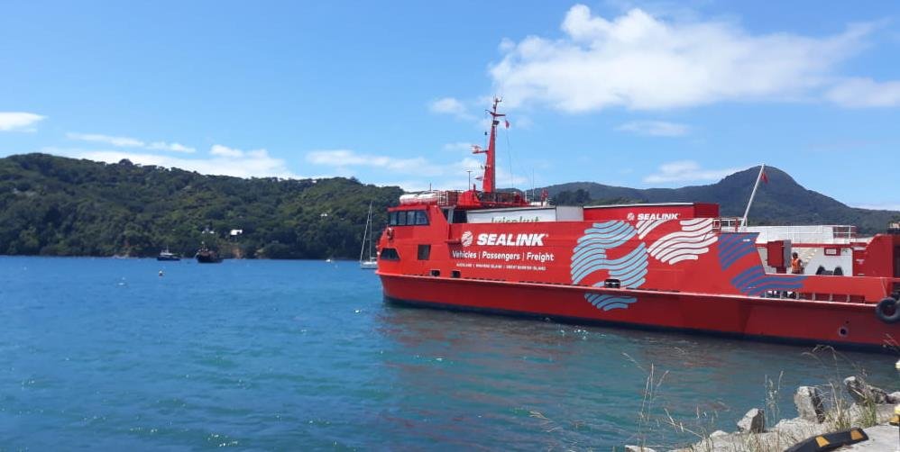 SeaLink's Island Navigator in port at Tryphena, Great Barrier Island
