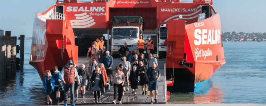 SeaLink ferry the Seacat or big red, passengers disembarking