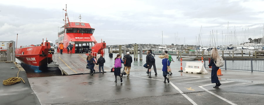 Passengers walking on at Half Moon Bay